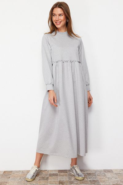Trendyol Modest Overisse szürke kötött ruha - derék szabású TCTSS23EB00307