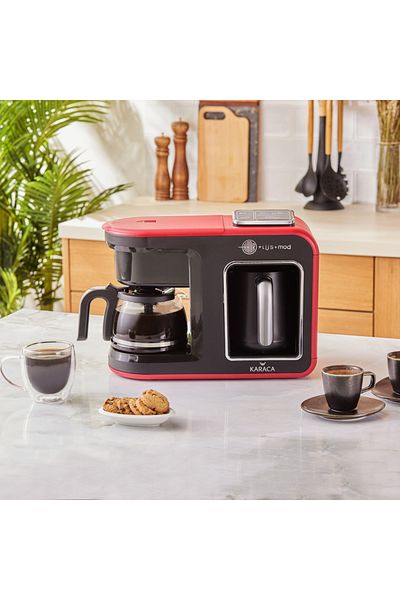 Karaca Hatır Plus Mod 5 in 1 Tee, Filterkaffee und Kaffeemaschine Rot Türkischen Mokka Für 5 Personen