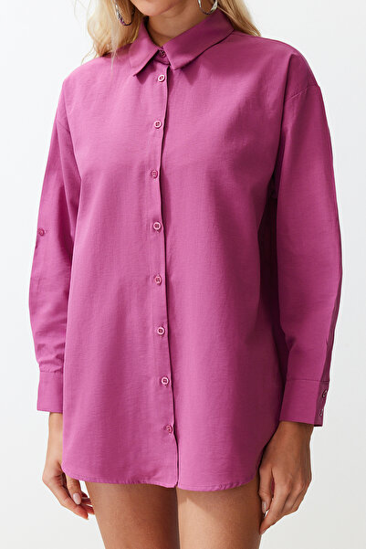 Trendyol Collection Plážová košile tkaná švestkou TBESS22GO0664