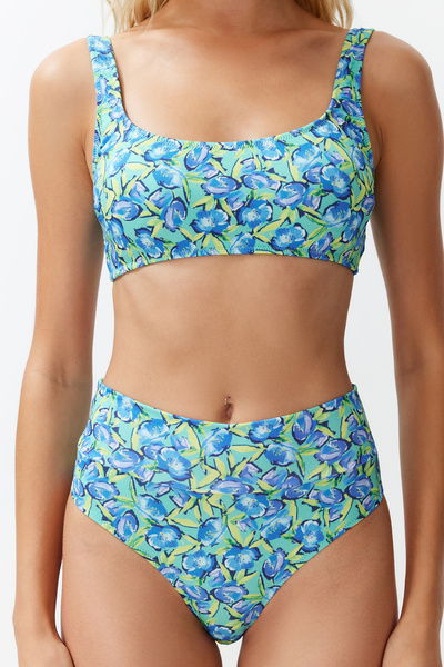 Trendyol Collection Floral Pattern Bralet High Waist High Leg Hipster Bikini Set TBESS24BT00140
