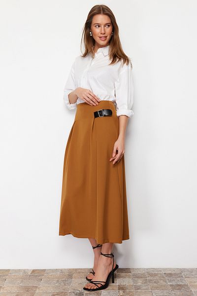 Trendyol Modest Barna kiegészítő részletes szövött szoknya TCTAW24EE00014