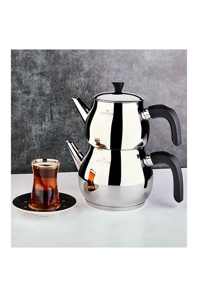 Karaca Kayra Schwarzes Türkisches Teekannen-Set, Induktionsgeeignet, Türkische Teekanne, Tea Maker, C
