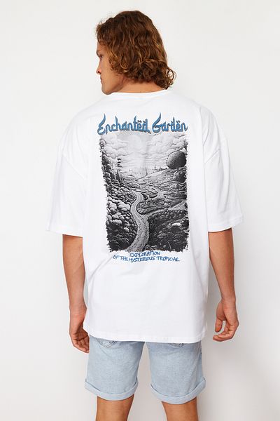 Trendyol Collection Oversize White Printed Cotton T-Shirt - TMNSS24TS00183