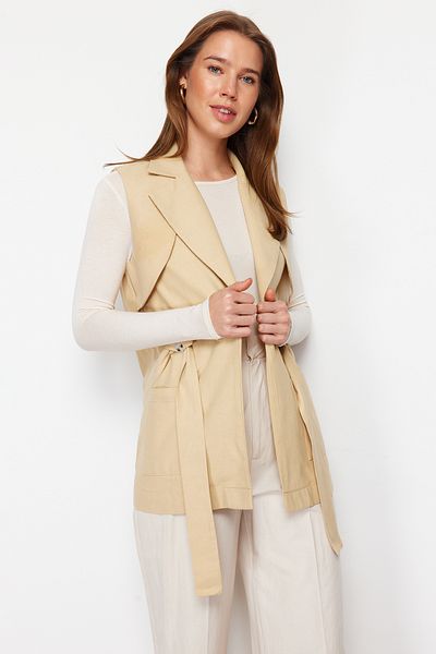 Trendyol Modest Beige Finike Belt Detailed Woven Vest TCTSS24YL00008