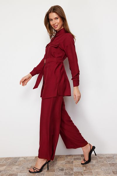Trendyol Modest Rotes gewebtes Oberteil- und Unterteil-Set TCTSS24US00061
