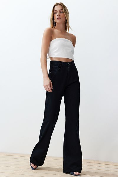 Trendyol Collection Éjfélkék magas derekú széles láb magas derekú farmernadrág TWOSS24JE00305
