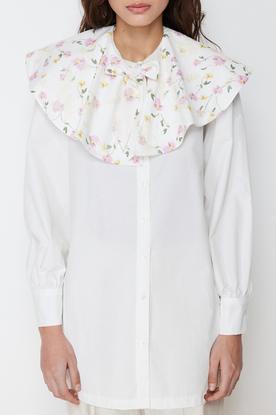 Trendyol Modest Ecru velký vyšívaný dětský límec bavlněná tkaná košile TCTSS24TG00025