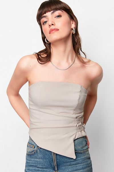 Trendyol Collection Στράπλες μπλούζα βιζόν - Λεπτομέρεια ζώνης και πόρπης, υφαντό, TWOSS24BZ00349