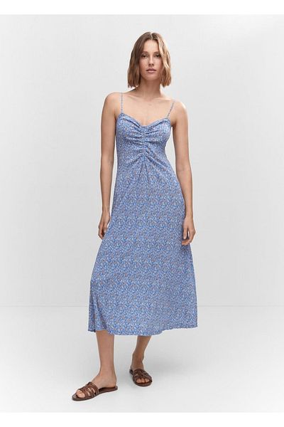 MANGO Woman Rochie florală cu detaliu adunat
