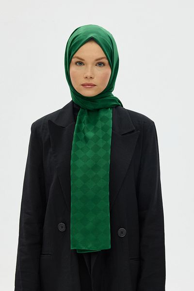 Mira İpek Σειρά Jacquard Shawl (μοτίβο σκακιού)