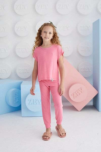 Sevim Set pijama roz pentru fete cu mânecă scurtă C1T8N68