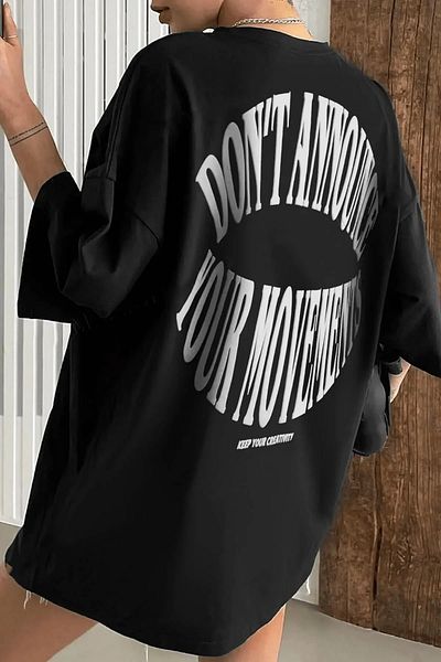 Pink Sky Dont T-shirt -black, Printed, Crew Neck, Printed, Short Sleeve, Boyfriend, Loose