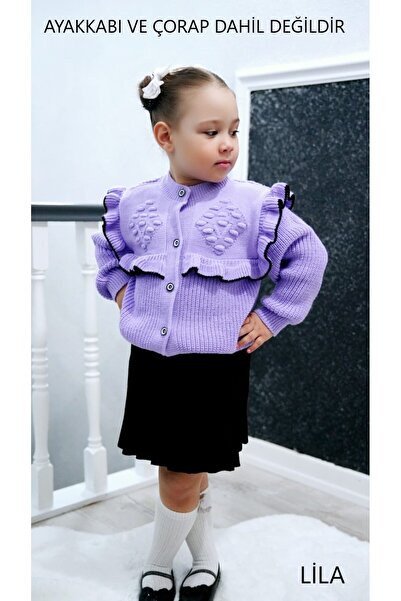 Meriç bebe Трикотажний комплект для дівчинки 2Li з плісированою спідницею та кардиганом з воланами