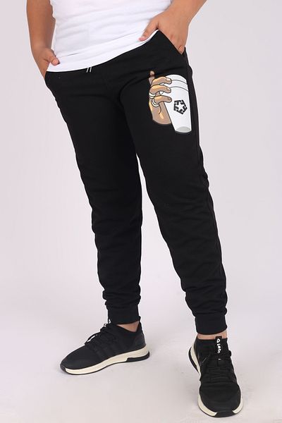 Çiggo Kids Pantaloni de trening pentru băieți cu buzunare și șnur cu imprimeu de cești de cafea