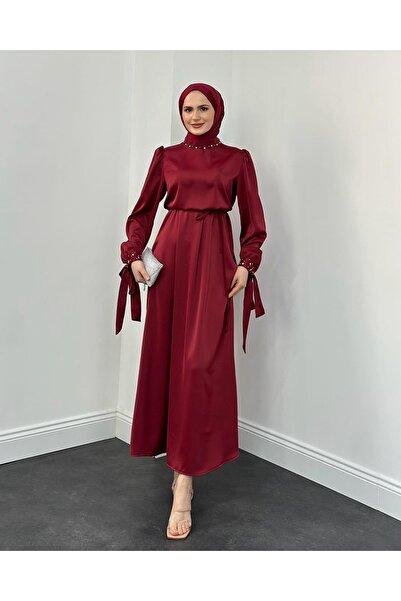 ZÜBİŞ BUTİK Kolu Ve Boynu Taşlı Abiye Bordo