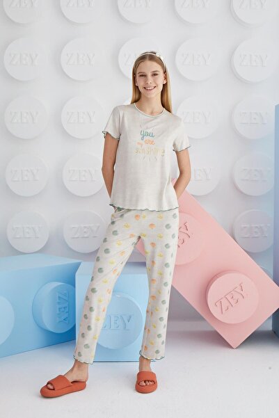 Sevim Set pijamale cu mânecă scurtă pentru ospătar pentru fete, bej melange C3T8N68