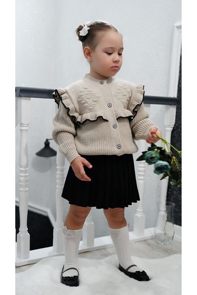 Meriç bebe Girl's Pleated Skirt and Frilly Cardigan 2-Piece Knitwear Set