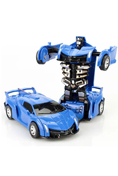 LRS STORE 2 Adet Çarpınca Robot Olan Araba Transformers Car İttir Bırak Tek Tuşla Robota Dönüşen Araba