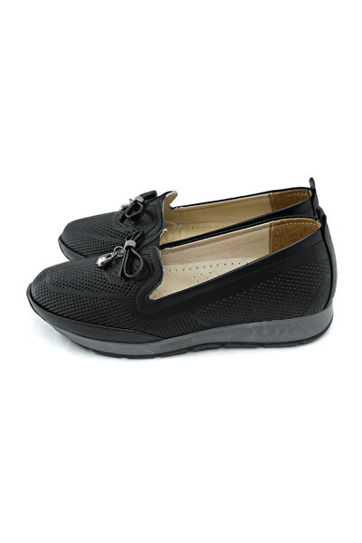 NewOneMall Дамски черни ортопедични обувки с лазерно изрязан мотив и катарама с панделка, удобни стелки