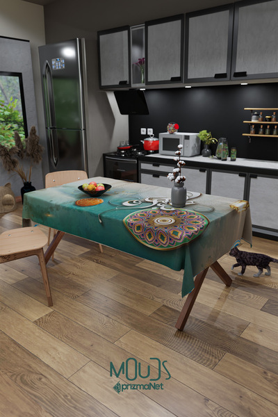 Moud's مفرش طاولة من قماش الجلد المدبوغ منقوش باللون الأخضر الرمضاني مربع ومستطيل