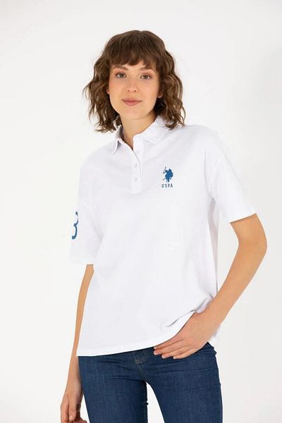 U.S. Polo Assn. Tricou alb pentru damă cu gât polo