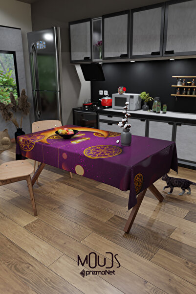 Moud's مفرش طاولة من قماش الجلد المدبوغ بنمط القمر الأرجواني من رمضان، مربع و...