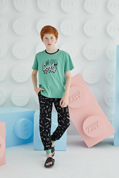 Sevim Costum de pijama verde cu mânecă scurtă pentru băiat C3T5N68