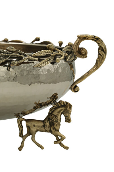 ANTEPSEPETİ Silver Plated Copper Fruit Bowl with Flower Motif 25 Cm