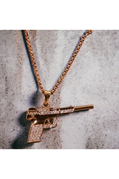 FG KONNİCHİWA الزركون حجر بندقية العصابات الصلب قلادة ذهبية