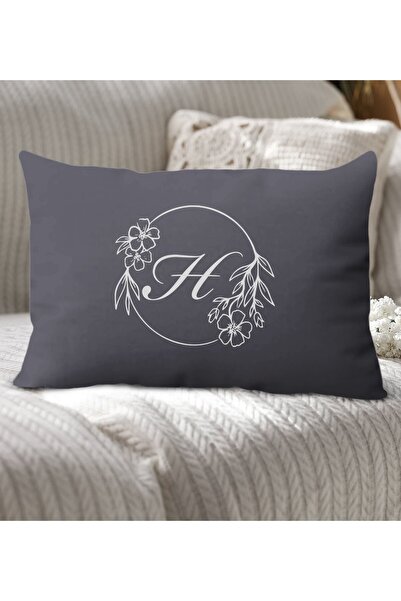 Bk Gift Kişiye Özel Harfli Premium Kumaş Antrasit Dikdörtgen Kırlent Yastık-5,