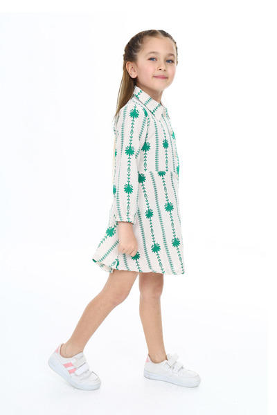 e-çocuk FLOWER PATTERNED LINEN BELT DRESS 10021