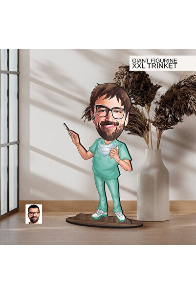 Bk Gift Kişiye Özel Doktor Karikatürlü Büyük Boy Ahşap Biblo-6 Arkadaşa Hediy...