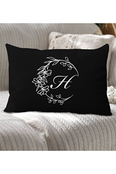 Bk Gift Kişiye Özel Harfli Premium Kumaş Siyah Dikdörtgen Kırlent Yastık-4