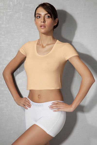 Doreanse Women's Skin Color Hollow Neck Short Sleeve Short T-Shirt