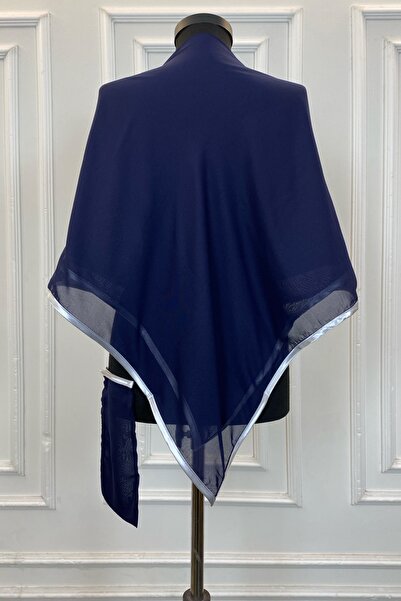 ZEYMERADE Lacivert Gümüş Şifon Lüks Damat Omuz Örtüsü Şalı, Sade Model, Sağdı...