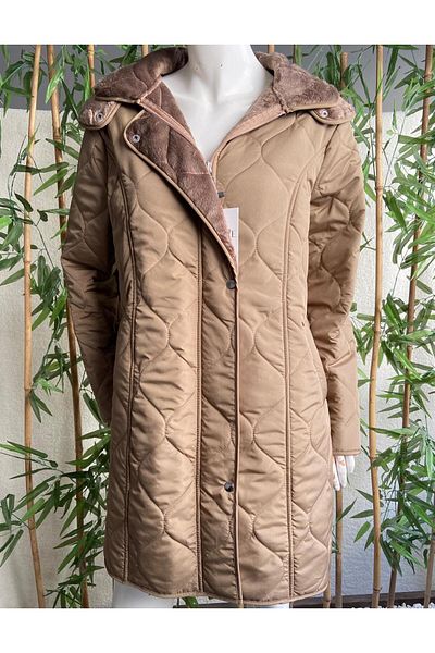 VETRE Women's Large Size Hooded 95 Cm Drop Pattern Mink Quilted Coat 1007