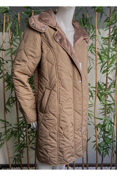 VETRE Women's Large Size Hooded 95 Cm Drop Pattern Mink Quilted Coat 1007
