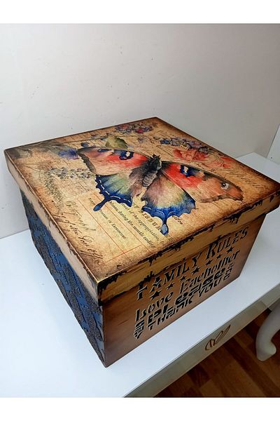 IremTasarimAtolyesi Vintage Accessory - Decorative Box, Wooden Organizer, Texture Work