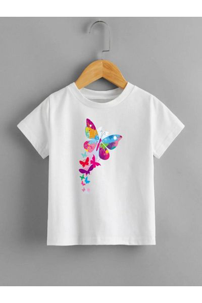 Pelna Tricou Alb Model Trend Copii Bumbac Imprimat Fluture