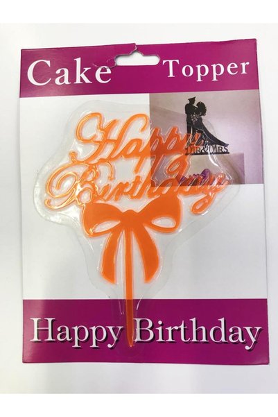 TWOX Happy Birthday Written Bow Cake Cake Stick Orange Color