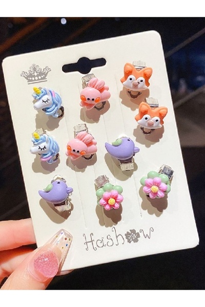 Shisa For Kids 5 Çift Çiçek Ve Hayvan,kız Çocuklarına Yönelik Klipsli Küpe,ta...