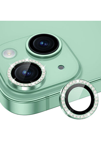 POWELL İphone 13 / 13mini Uyumlu 2adt Taşlı Yeşil Taşlı Kamera Koruyucu Cam V...