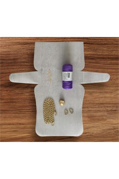 serpildüğme Large Size Plastic Canvas Bag Set - Macrame Purple String