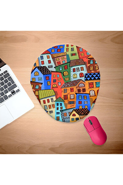 UcuruStore Πολύχρωμο Mouse Pad με Στήριγμα Καρπού Renkli Evler