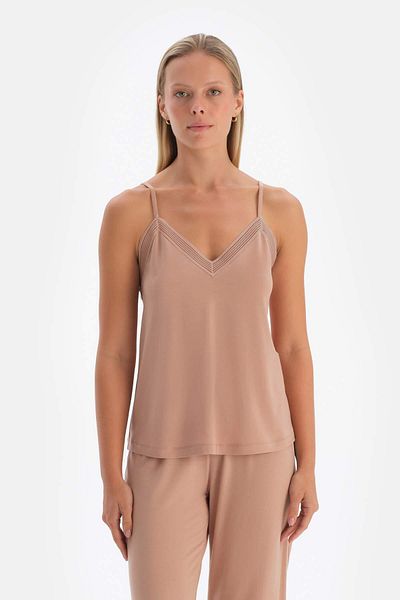 Dagi Light Brown Thin Strap Basic Tank Top