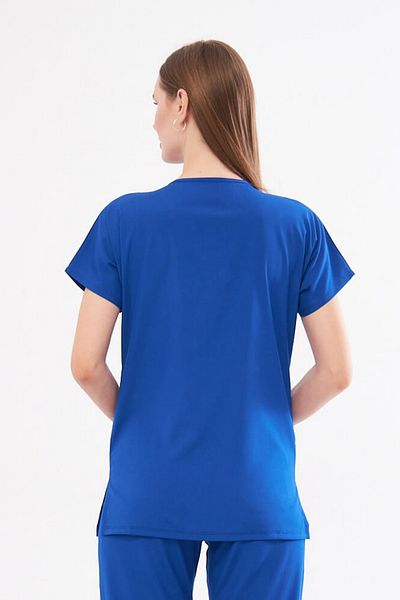 Class Üniforma Scrubs unisex Saks Blue Bat Sleeve Lycra pentru asistentă și doctor