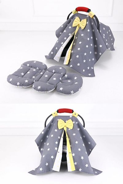 Umaybebek 2 Pieces with Waist Support - Stroller Cushion and Cover Set - Dark Gray Yellow