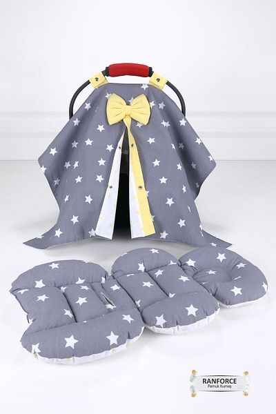 Umaybebek 2 Pieces with Waist Support - Stroller Cushion and Cover Set - Dark Gray Yellow