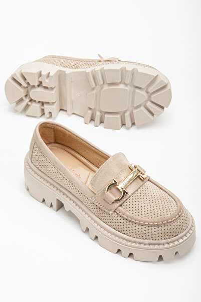 Tonny Black Dámské nahé semišové pohodlný střih přední přezka tlustá podrážka mokasína