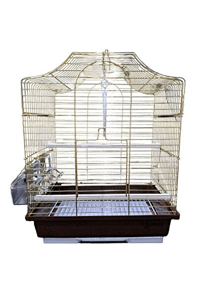 TUĞRA PET MARKET Pirinç İki Kapılı Çatılı Muhabbet kuşu Kanarya kafesi Pirinç kafes (30x23x39)